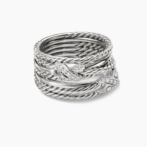 David Yurman Double X Crossover Ring - Sterling Silver and Diamonds
